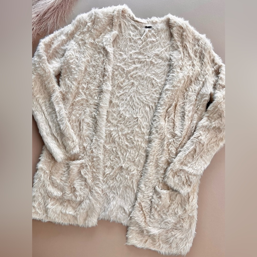 Free People Faux Fur Cardi Open Front Cardigan Sweater - Picture 3 of 16